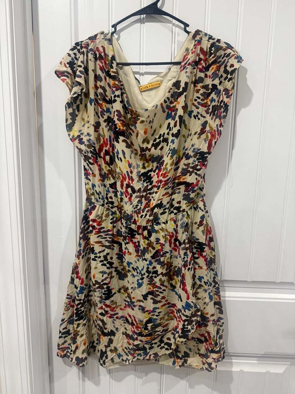 Alice + Olivia Butterfly Wrap Dress Painter Pallet Silk Mini Dress Med View 2